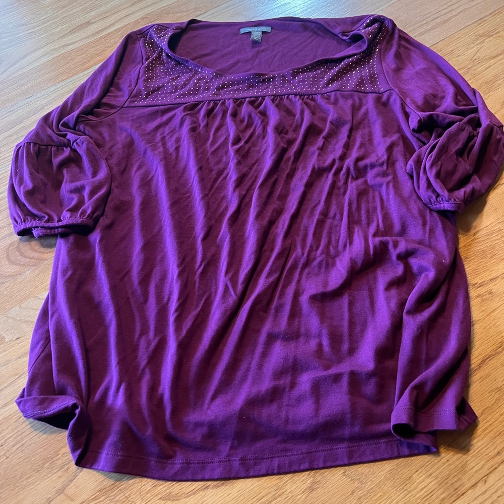Apt 9 Purple 3/4 Sleeve with Rhinestones Shirt